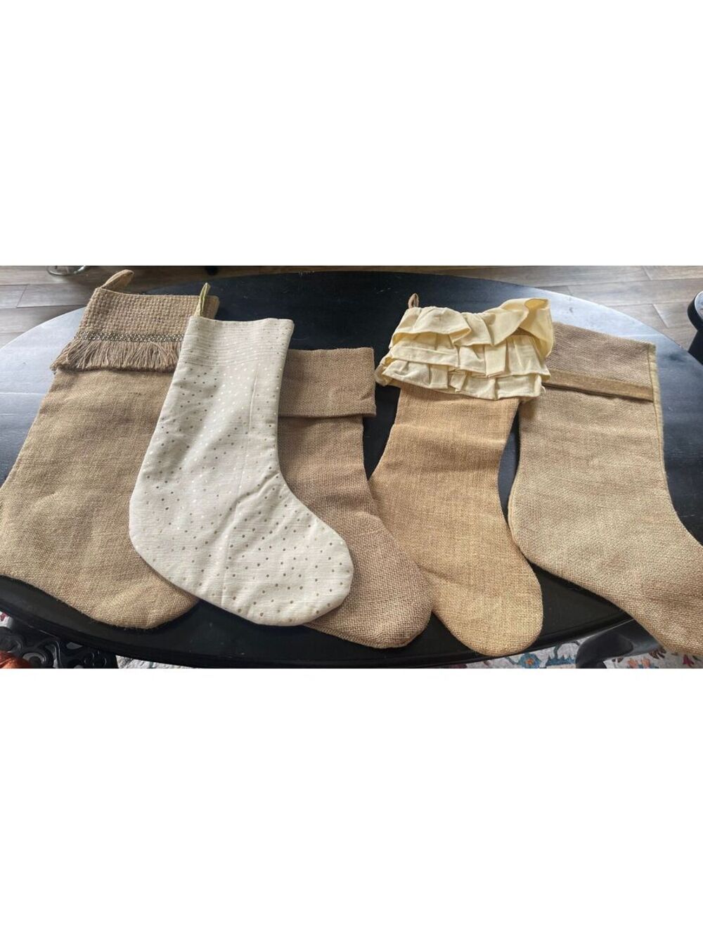 Set of 5 Decorative Burlap Christmas Stockings with Unique Accents